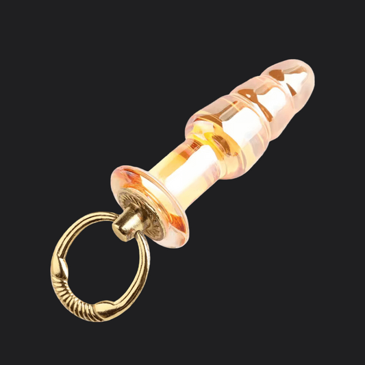 Amber Glass Butt Plug - Ribbed at Dildoes UK