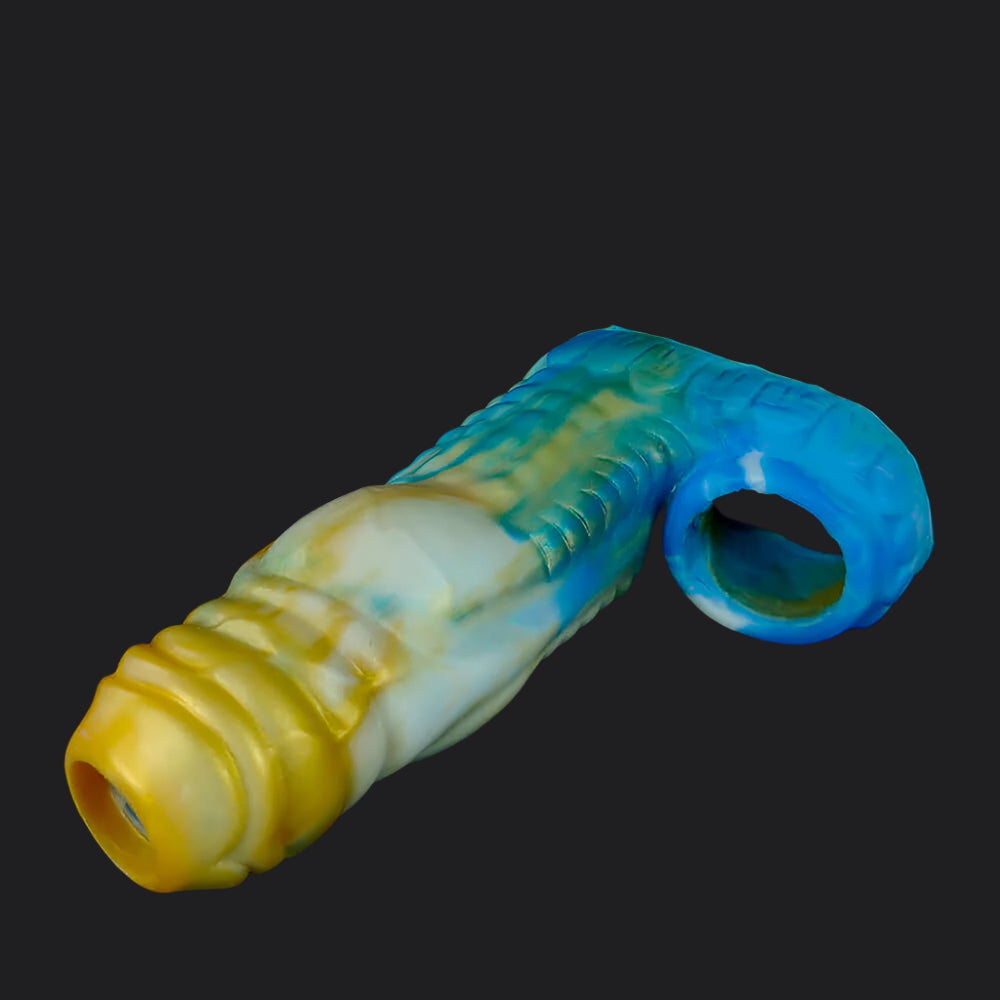 Erek-Hus Dragon Cum Thru Penis Sleeve - Yellow & Blue - Dragon Dildo UK